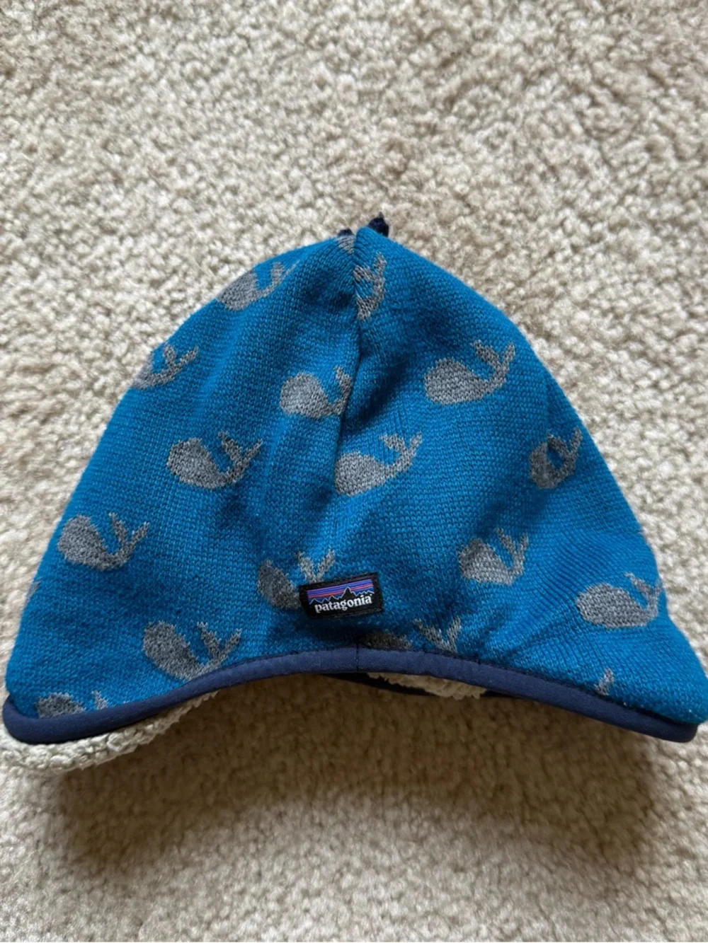 Patagonia Baby Reversible Beanie Whales and Sherpa 6-12 months